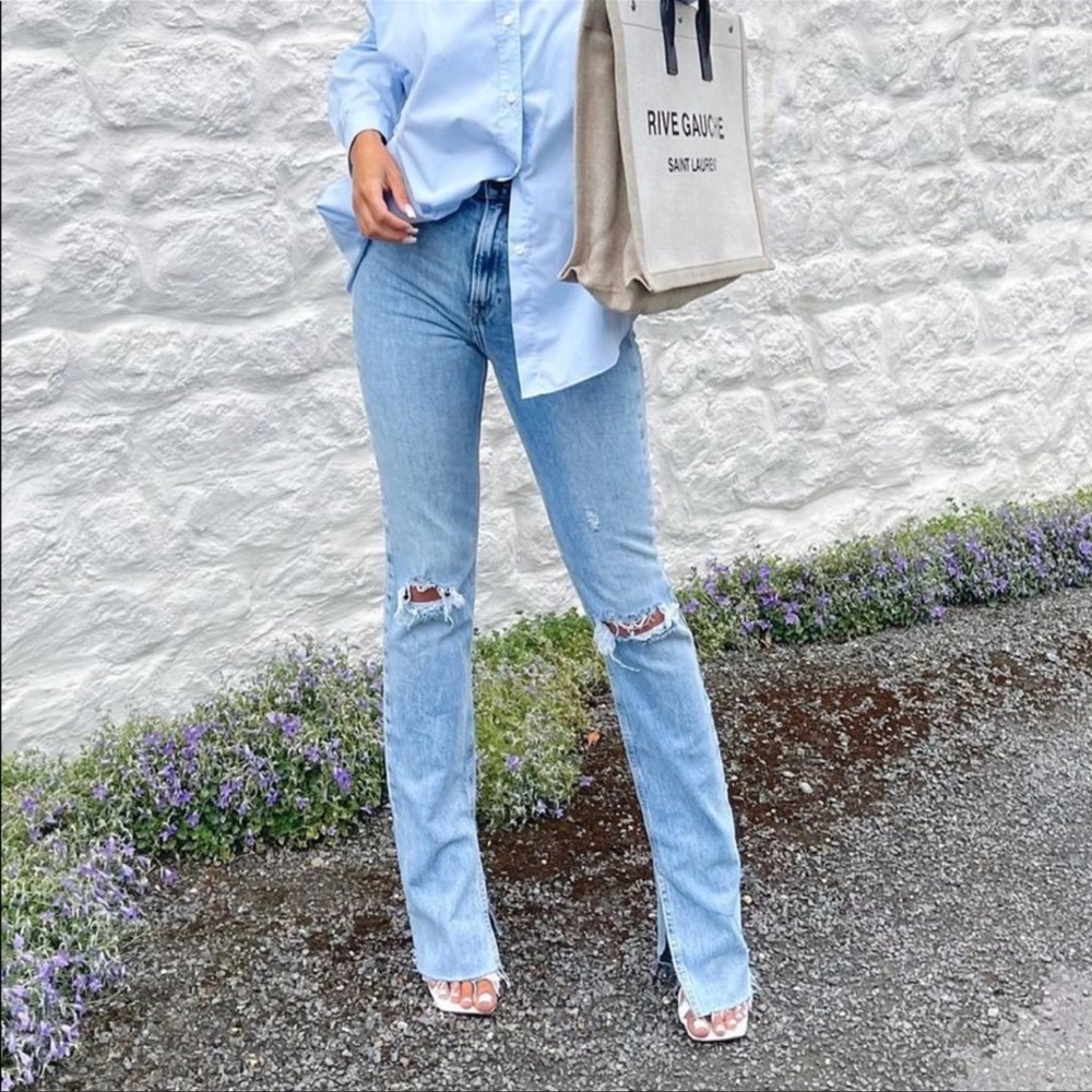 Zara high rise stretch ripped Jeans